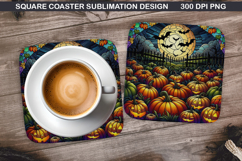 Pumpkin Coaster Sublimation, Halloween Coaster PNG Design Product Image 1