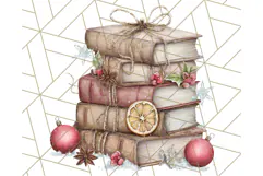 Christmas Book Clipart, Festive Reading PNG Illustrations Product Image 2