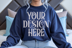 Navy Gildan 18000 Mockup, Sweatshirt Crewneck Mockups Product Image 1