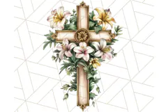 Faith Cross PNG with Flowers, Watercolor Religious Art Print Product Image 2