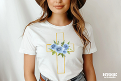 Watercolor Easter Christian Floral Cross Sublimation PNG Product Image 2
