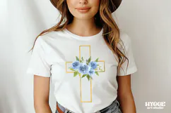 Watercolor Easter Christian Floral Cross Sublimation PNG Product Image 2