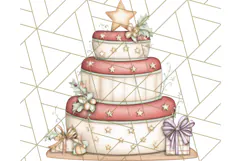 Christmas Cake Clipart PNG, Cottagecore Holiday Desserts Product Image 2