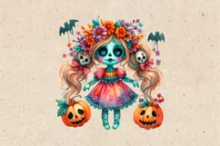 Watercolor Halloween Zombie Doll. PNG sublimation Product Image 3