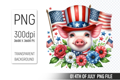 4th of July Pig Clipart, Animal illustration for crafts Product Image 1