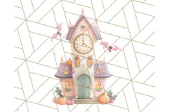 Pastel Halloween Town PNG Clipart, Spooky Shops & Homes Png Product Image 2