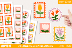 Retro Flowers Sticker Sheets | Floral Stamp Planner Sticker Product Image 1
