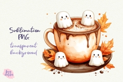 Hot Chocolate PNG Halloween Ghost Cafe Clipart Sublimation Product Image 1
