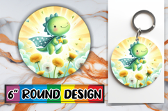 Radiant Circle Sublimation Keychains, Cute Dino Product Image 1