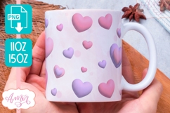 Valentine Mug Wrap PNG, Pink Hearts Mug Template Product Image 2