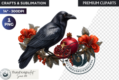 Floral Ravens Fantasy clipart, Gothic Botanical Bird Graphic Product Image 1