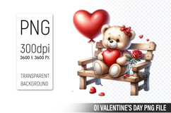 Valentine&#039;s Cute Bear Clipart PNG, Bear Graphic For Crafts Product Image 1