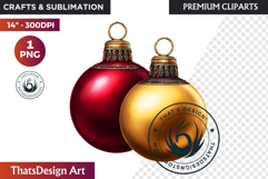 Christmas Baubles Clipart, Festive Holiday Ornaments PNG Product Image 1