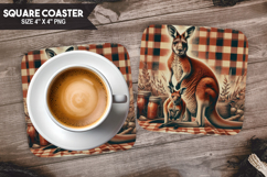 Kangaroo, Animal coaster, Buffalo Plaid Square Coaster PNG Product Image 1