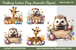 Peeking Easter Day Animals Clipart PNG Product Image 1