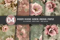 Moody Mauve Floral Digital Paper Product Image 1