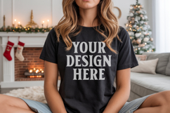 Bella Canvas 3001 Black Christmas Shirt Mockup, Trandy Mocku Product Image 1