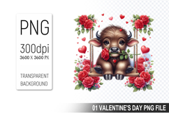 Valentine&#039;s Cow Cub Clipart PNG, Digital Download File Product Image 1
