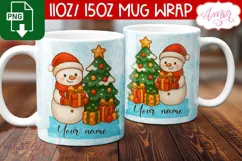 Custom Christmas mug wrap PNG, Cute Snowman png template Product Image 3
