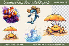 Summer Sea Animals Clipart Bundle PNG Product Image 14