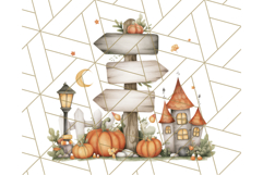 Watercolor Halloween Cottage Clipart, Ghosts &amp; Pumpkins Png Product Image 2