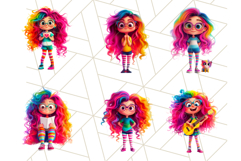 Cute Girl Clipart PNG Bundle, Fun Rainbow Hair Illustration Product Image 3