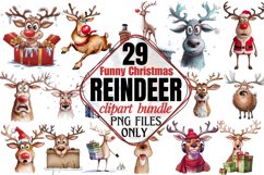 Funny Christmas Reindeer Clipart Bundle PNG Product Image 1
