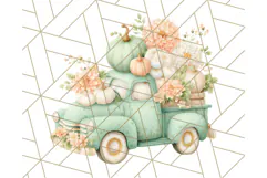Vintage Truck Pumpkin and Fall Flowers PNG Clipart, Autumn Product Image 2