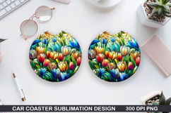 Flower Car coaster sublimation, Summer Coaster PNG Design Product Image 1