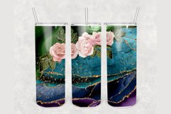 Blue Agate Pink Gold Roses 20 oz tumbler sublimation design Product Image 1