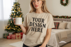 Comfort Colors 1717 Ivory Christmas T-Shirt Mockup, Boho Product Image 1