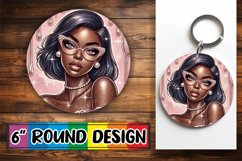 Blissful Keychain Circle PNG Style, Afro Girl Product Image 1