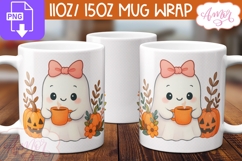 Cute Halloween mug wrap PNG, Cute ghost and pumpkins png Product Image 2