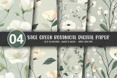 Sage Green Botanical Digital Paper Product Image 1