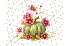 Pumpkin Clipart with Fall Flowers PNG Autumn Illustration Product Image 2