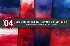 Red Blue Grunge Watercolor Digital Paper Product Image 1