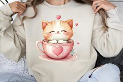 Watercolor Valentine Cat Love Clipart PNG Product Image 1