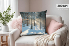 Winter Christmas Wonderland PNG Pillow, Winter Pillow Design Product Image 1