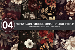 Moody Dark Vintage Floral Digital Paper Product Image 1
