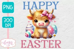 Happy Easter sublimation PNG, Cute highland cow PNG design Product Image 1