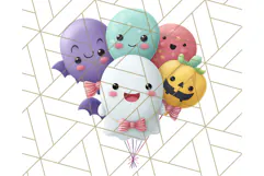 Kawaii Halloween Clipart Cute Kids and Candy Elements Png Product Image 2