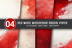 Red White Watercolor Digital Paper Product Image 1