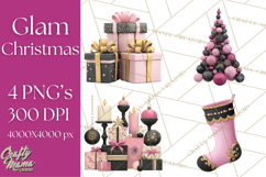 Pink and Black Glam Christmas PNG Clipart Product Image 1