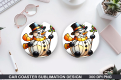 Snowman Car Coaster Sublimation|Christmas Coaster PNG Design Product Image 1