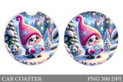 Cute Gnome Car Coaster. Christmas Car Coaster Sublimation Product Image 1