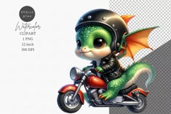 Dragon biker, Fantasy clipart, Watercolor clipart, Biker Product Image 1