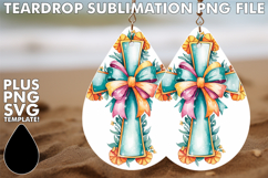 Charming Teardrop Earrings Design PNG, Flower Cross Product Image 1