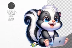 Skunk with laptop, Skunk clipart, Animals clipart Product Image 1