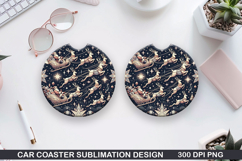 Christmas Reindeer Sleigh Car Coaster Sublimation PNG Product Image 1