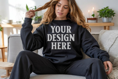 Black Gildan 18000 Crewnwck Sweatshirt Mockup, gildan 18000 Product Image 1